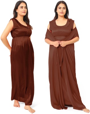 SHARSTI Women Nighty with Robe(Brown)