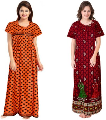 PMK FASHION Women Nighty Set(Maroon)