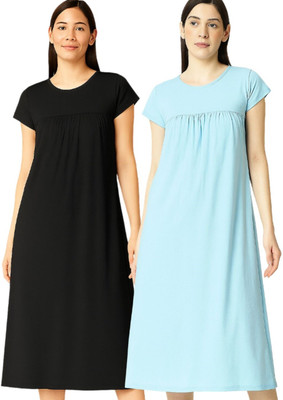 ENDGAME Women Nighty(Black, Light Blue)