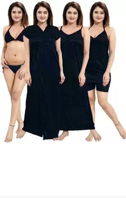 GLOUTO Women Nighty(Black)
