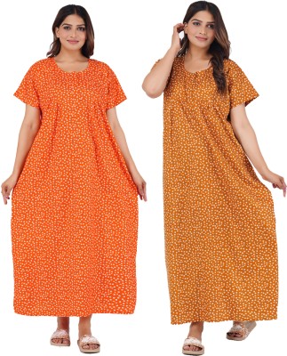 Wristy Women Nighty(Orange, Green)