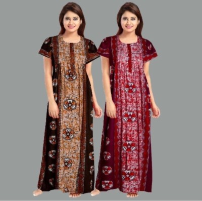 B S ENTERPSES Women Nighty(Brown, Maroon)