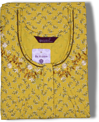 kushinights Women Nighty(Yellow)