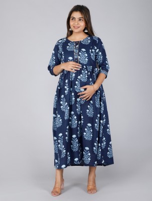 TANMAX Women Maternity/Nursing Nighty(Blue)