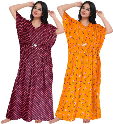 Siya Collection Women Nighty(Maroon, Yellow)