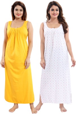 INNER BEATS Women Nighty Set(Yellow, White)