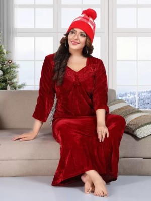 L r textiles Women Nighty(Maroon)