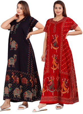 Savicreation Women Nighty Set(Dark Blue, Red)