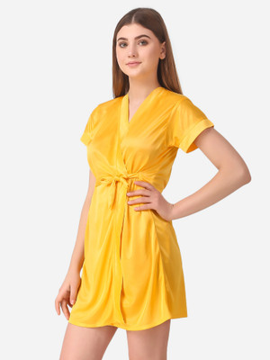 DreamBe Women Robe and Lingerie Set(Yellow)