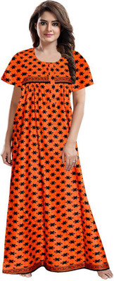 Homezilla Women Nighty(Orange, Black)