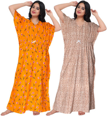 Parth Fashion Women Nighty Set(Yellow, Grey)