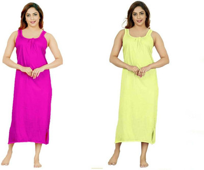 D'Heer Fashion Women Nighty(Yellow, Purple)