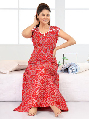 Mallinath Fab Women Nightdress(Red, White)