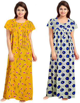 Sajao Creation Women Nighty Set(Yellow, Grey, Blue)