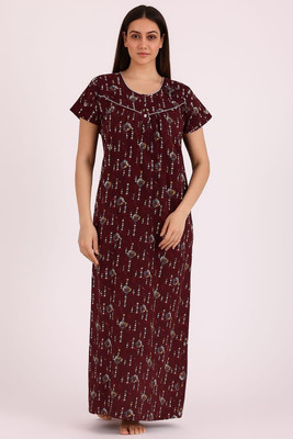 Maha Ganesh Textile Women Nighty(Brown)
