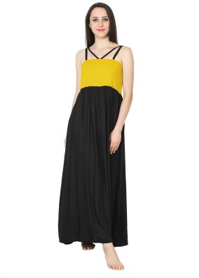 patrorna Women Nighty(Black, Yellow)