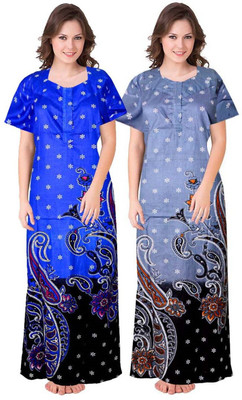 Ruishee Women Nighty(Grey, Blue)