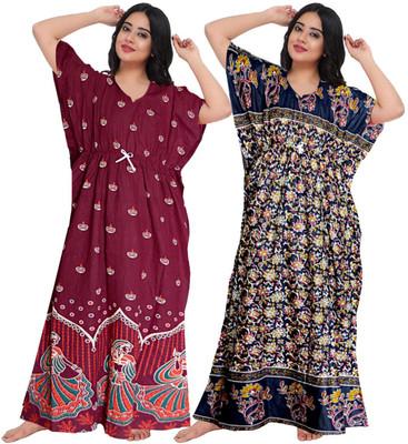 Hans Craft And Art Women Nighty Set(Maroon, Black)