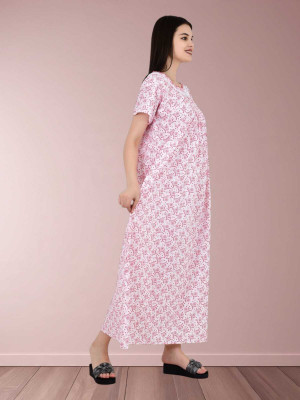 LDHSATI Women Nighty Set(Pink, White)