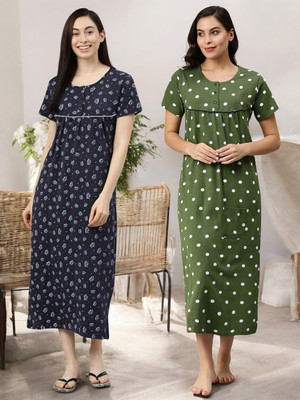 Kryptic Women Nightdress(Dark Blue, Red)