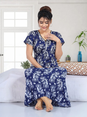 VELEZZA Women Nighty(Blue)