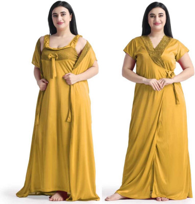 Mansey Women Nighty with Robe(Yellow)