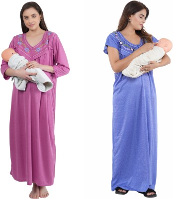 JECCEFASHION Women Maternity/Nursing Nighty(Purple, Blue)