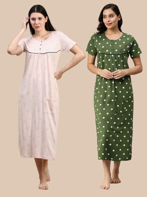 Kryptic Women Nightdress(Pink, Green)