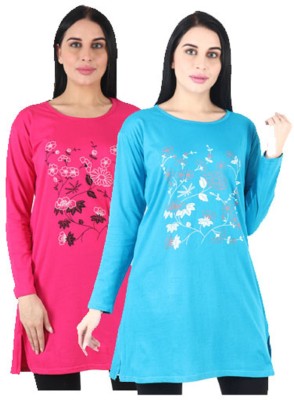CRAFTLY Women Nightshirts(Pink, Light Blue)