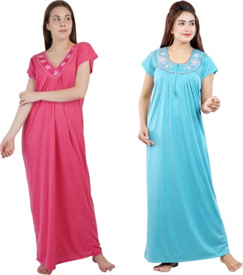 NACNO Women Nighty Set(Pink, Blue)