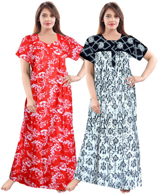 Dhanlaxmi Women Nighty(Red, White)