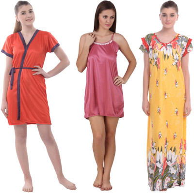 YUALIN CREATION Women Nighty Set(Yellow)