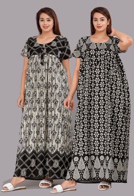Hans Craft Women Nighty Set(White, Black)