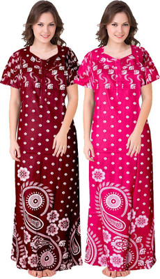 DreamBe Women Nighty Set(Maroon, Pink)