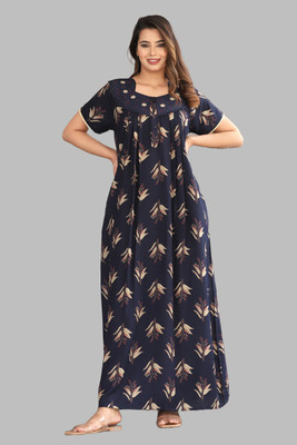 Veshvilla Women Nightdress(Dark Blue)