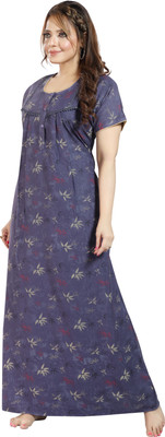 SHLOKE Women Nighty(Blue)