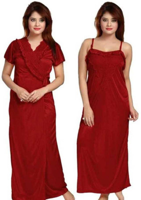 jagdish creation Women Nighty with Robe(Red)
