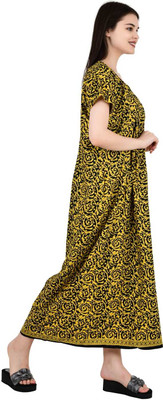 LDHSATI Women Nighty(Yellow, Black)