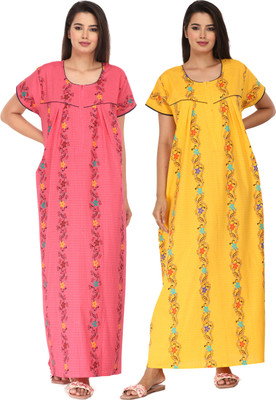For N Beauty Women Nighty(Pink, Yellow)