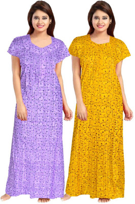 Hans Craft And Creation Women Nighty Set(White, Pink)