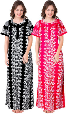 HOORAIN ENTERPRISES Women Nighty Set(Black, Pink)