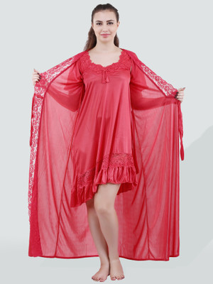 DreamBe Women Nighty with Robe(Orange)