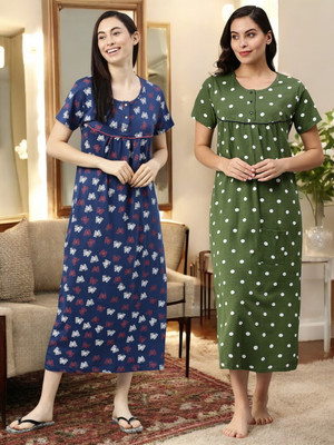 Kryptic Women Nightdress(Dark Blue, Green)