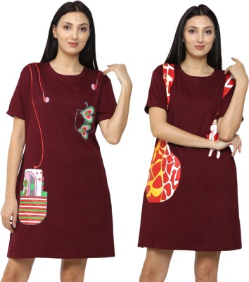 Pollo Loco Women Nightshirts(Maroon, Maroon)