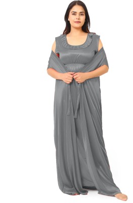 NAAZ OVERSES Women Nightdress(Grey)