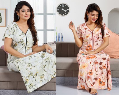 SHOPPING STATION Women Nighty(Multicolor)