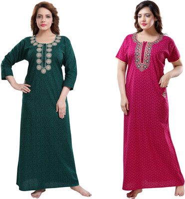 TRUNDZ Women Nighty(Green, Pink)