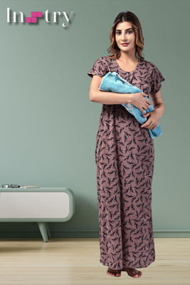 INSTRY Women Maternity/Nursing Nighty(Brown)