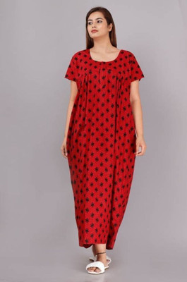 Saicreation Women Nighty(Red)