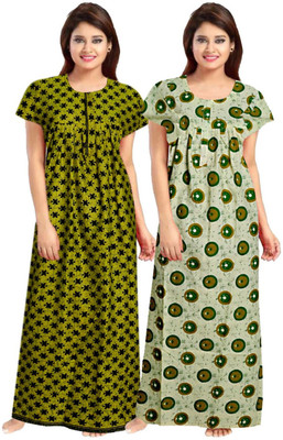 Mithitashu Women Nighty(Green, Black)